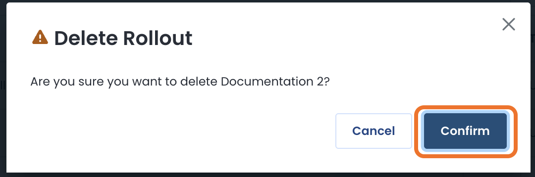 Confirmation dialog asking to delete Documentation 2 with Cancel and Confirm options.